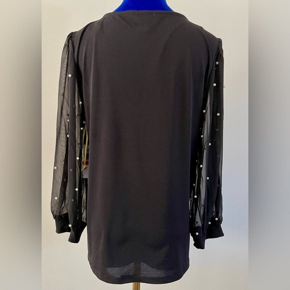 Cece | Faux Pearl Sheer Sleeve Top | Black | Women’s Small - Picture 4 of 6